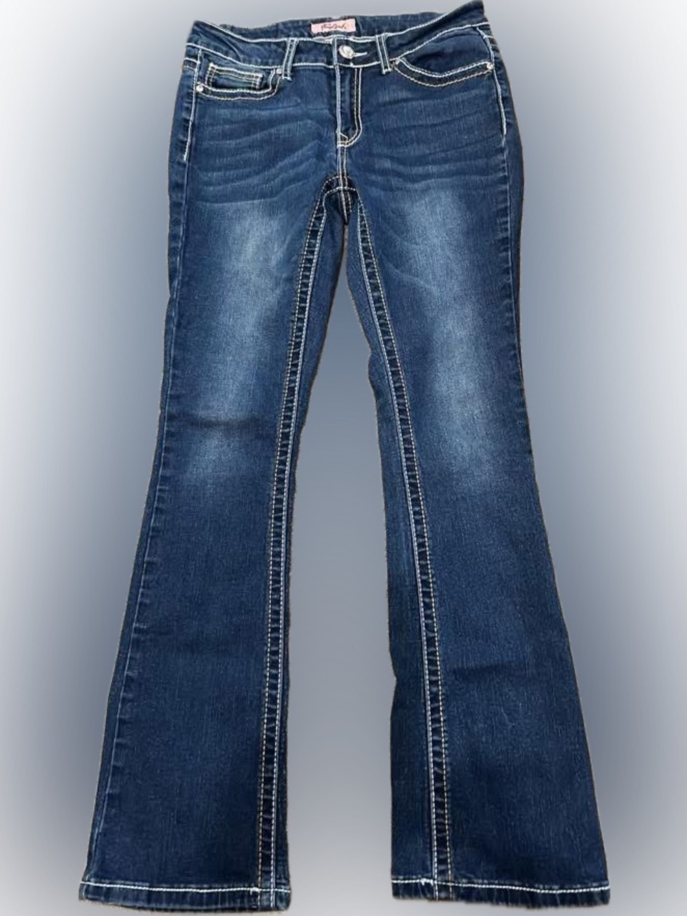 Women's Navy Flare Jeans - Wide Leg Stretch Denim 9/10 juniors